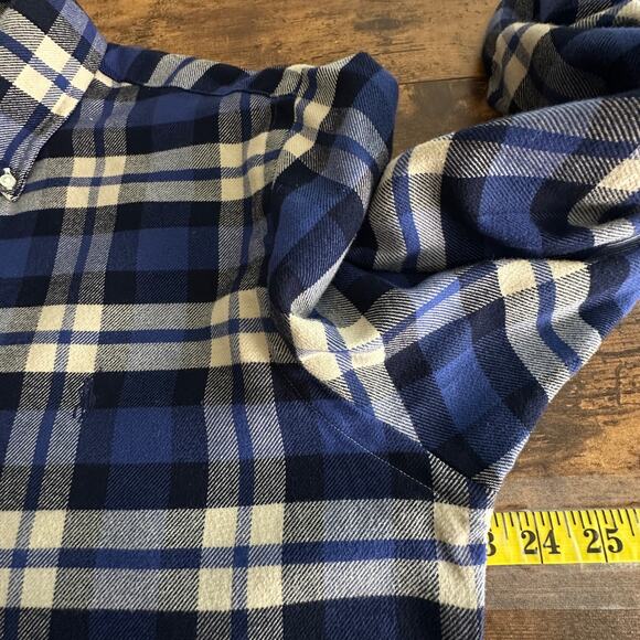 Ralph Lauren Custom Fit Performance Flannel Shirt Large Blue Tartan Plaid Preppy - Picture 3 of 8